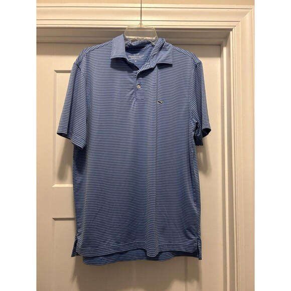 Vineyard Vines Men’s  Size Medium Blue Stripe Performance Golf Polo Preppy Whale - Picture 1 of 5